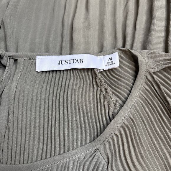 JUSTFAB Women Size M Olive Green Crew Neck Cold Shoulder Long Sleeve Blouse - Picture 14 of 14